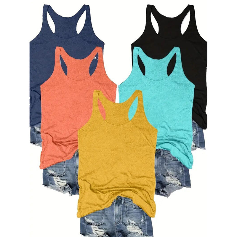 Women's 5-Pack Racerback Tank Tops Summer Casual Sleeveless Crew Neck Basics Vest