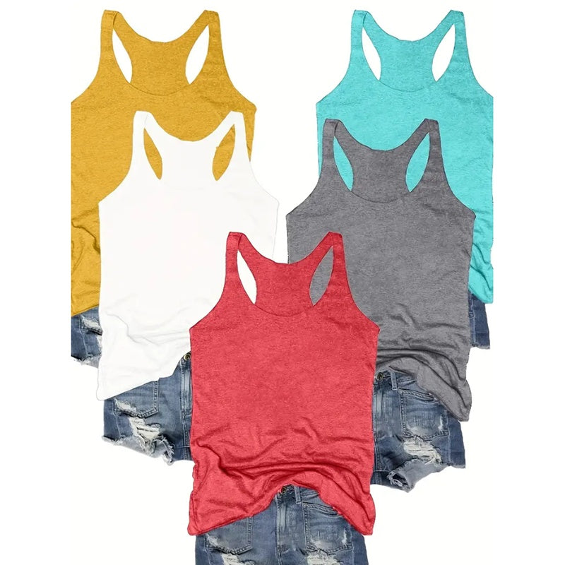 Women's 5-Pack Racerback Tank Tops Summer Casual Sleeveless Crew Neck Basics Vest