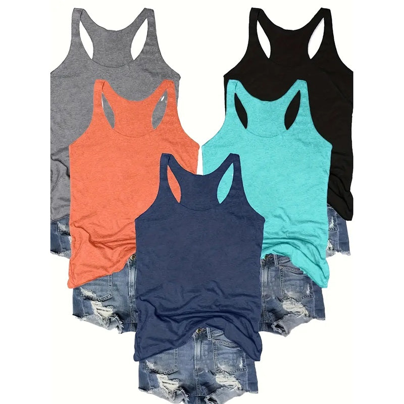 Women's 5-Pack Racerback Tank Tops Summer Casual Sleeveless Crew Neck Basics Vest
